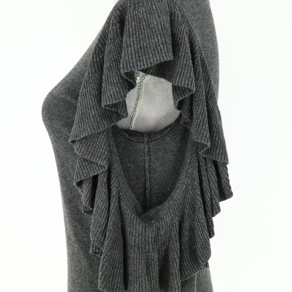 Max Studio Sweater Womens Medium Dark Gray Knit Ruffle Sleeves Cold Shoulder - Picture 10 of 12